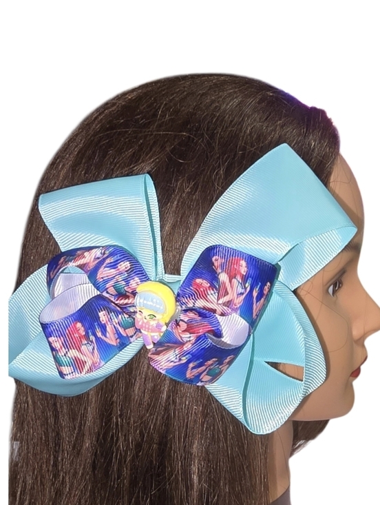 None Other - K-pop Large Aqua Blue Hair Bow with Mermaid Accent